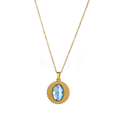304 Stainless Steel Indian Sapphire Rhinestone Textured Geometric Pendant Necklaces for Women WG1D719-02-1