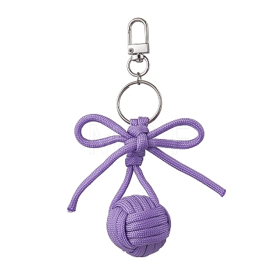 7Pcs Alloy Polyester Spandex Bowknot Ball Keychain KEYC-JKC01169-1