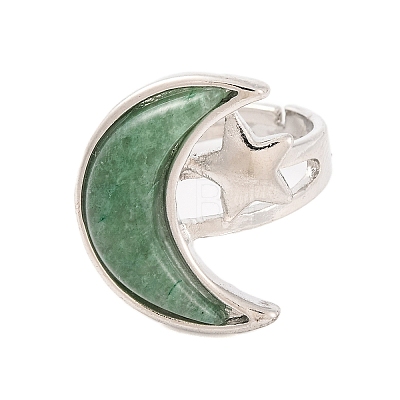 Moon & Star Natural Green Aventurine Adjustable Rings G-B085-18P-04-1