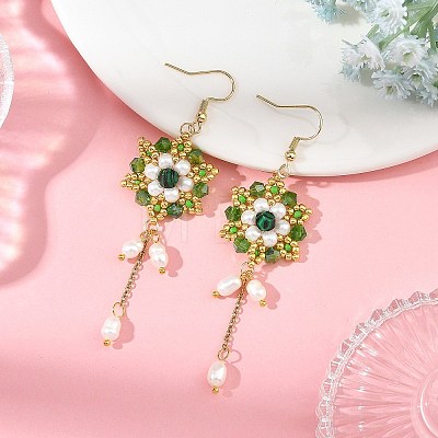 Handmade Glass Beaded with 304 Stainless Steel Hook Dangle Earrings EJEW-MZ00808-01-1
