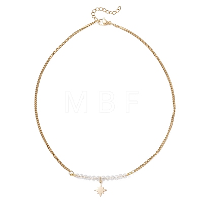 Electroplate Glass Faceted Rondelle Beaded Alloy Pendant 304 Stainless Steel Curb Chain Necklaces for Women NJEW-JN05764-03-1