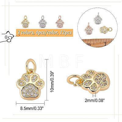 12Pcs 3 Colors Brass Micro Pave Cubic Zirconia Charms ZIRC-FH0001-37-1