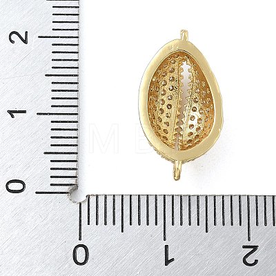 Rack Plating Brass Micro Pave Clear Cubic Zirconia Shell Shaped Connector Charms KK-A234-078G-1