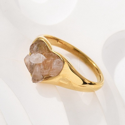 Heart Natural Quartz Crystal Finger Rings RJEW-D303-01G-04-1