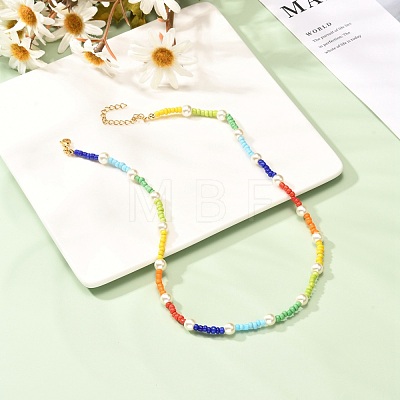 Glass Seed & Glass Pearl Beaded Necklace for Girl Women X1-NJEW-TA00007-1