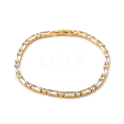 Brass Pave Clear Cubic Zirconia Rectangle & Flat Round Link Bracelets BJEW-YWC0002-02G-1