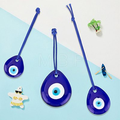 3Pcs 3 Colors Handmade Lampwork and Glass Blue Evil Eye Pendant Decorations HJEW-GF0001-76-1