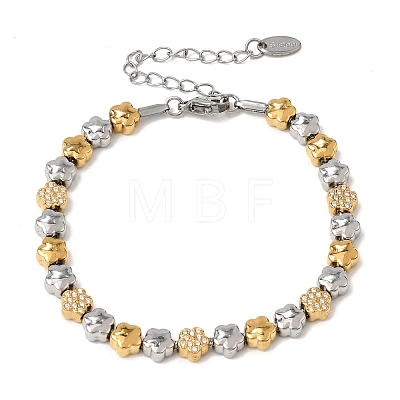 Duo Tone 304 Stainless Steel Micro Pave Clear Cubic Zirconia Beaded Bracelets SA-CBAB122-02B-1