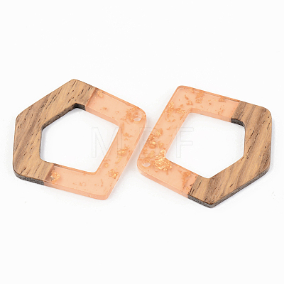 Transparent Resin & Walnut Wood Pendants RESI-S389-004A-B-1