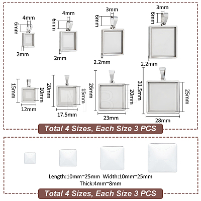 Unicraftale DIY Blank Square Pendant Making Kit DIY-UN0005-47-1