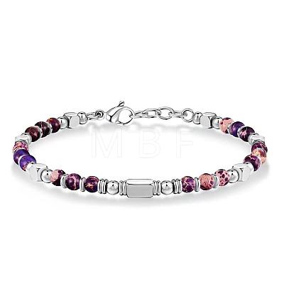 Adjustable 304 Stainless Steel Gemstone Beaded Bracelets FS-WG23DE2-08-1