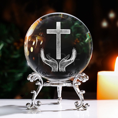 Inner Carving Cross & Hand Glass Crystal Ball Diaplay Decoration PW-WGB9661-02-1