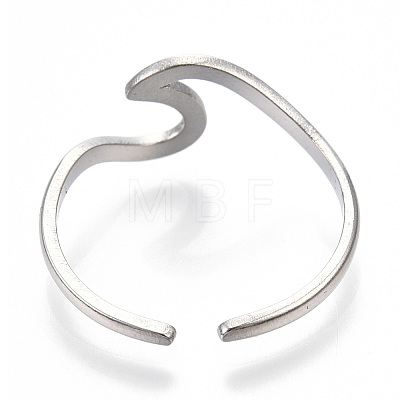 Non-Tarnish 304 Stainless Steel Sea Wave Cuff Rings X-RJEW-N038-115P-1