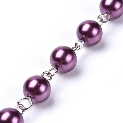Handmade Dyed Glass Pearl Beaded Chains AJEW-JB00487-03-1