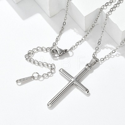 304 Stainless Steel Cross Pendant Cable Chain Necklaces NJEW-S442-05P-1