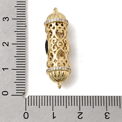 Brass Pave Black and Clear Cubic Zirconia Filigree Cylinder Connector Charms KK-C255-25G-1