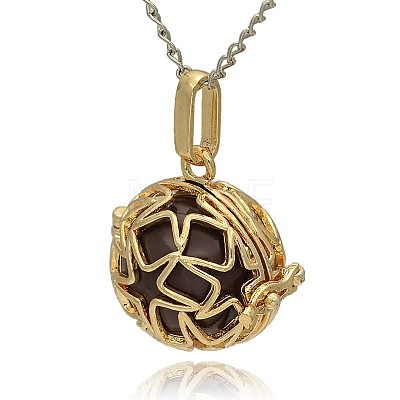 Golden Tone Brass Hollow Round Cage Pendants KK-J231-06G-1