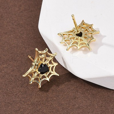 Brass Micro Pave Cubic Zirconia Stud Earrings LS-EJEW-Z156-02G-02-1