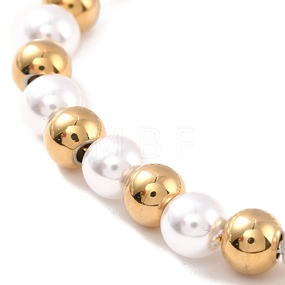 Vacuum Plating 201 Stainless Steel & Plastic Pearl Round Beaded Bracelet for Women STAS-D179-01G-1