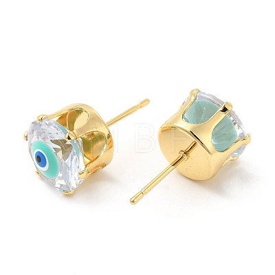 Flat Round Glass with Enamel Evil Eye Stud Earrings EJEW-P210-04G-09-1