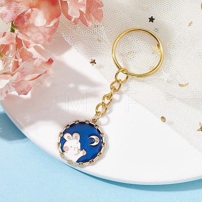 Flat Round with Rabbit Alloy Enamel Pendant Keychain KEYC-JKC00623-02-1