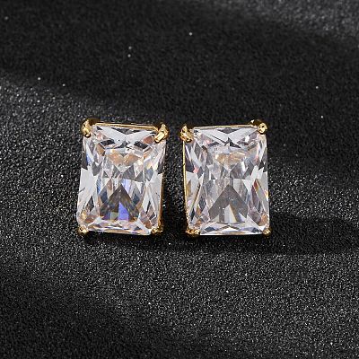 Brass Pave Clear Cubic Zirconia Stud Earrings for Women EJEW-F418-22G-1