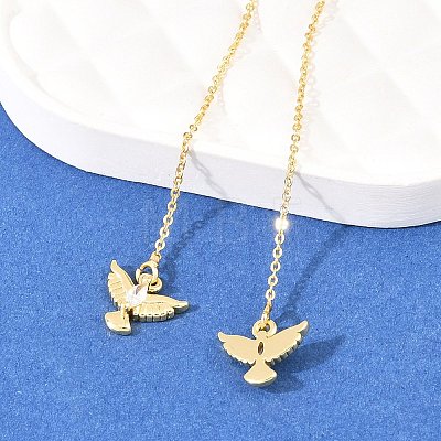 Bird Brass Micro Pave Clear Cubic Zirconia Ear Thread EJEW-H182-11G-1