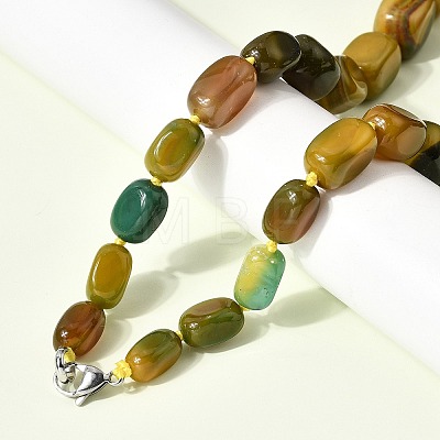 Dyed Natural Agate Cuboid Graduated Beaded Necklaces with Alloy Clasps NJEW-C113-01I-1