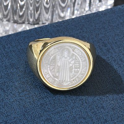 Brass & White Shell Cuff Open Rings KK-CBA56EF-42A-G-1