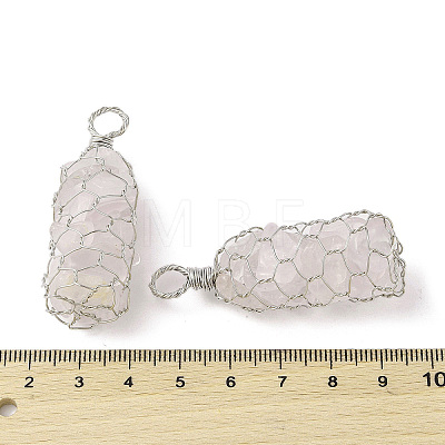 Rack Plating Copper Wire Wrapped Natural Quartz Crystal Chip Big Pendants G-C130-01P-03-1