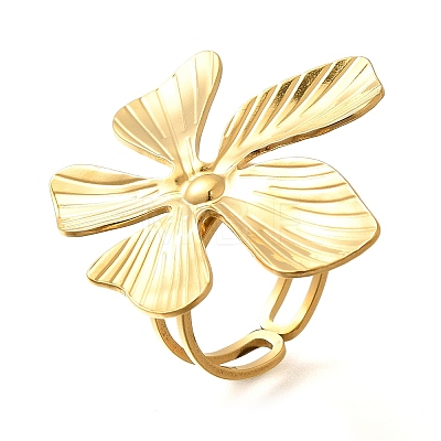 Flower Stainless Steel Open Cuff Ring for Women RJEW-R006-03G-01-1