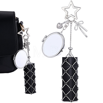 1Pc Oval Alloy & 667 Stainless Steel Macrame Pouch Pendant Decorations HJEW-CP0001-49B-1