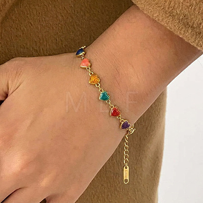 Heart 304 Stainless Steel Enamel Link Chain Bracelets for Women AZ3410-1-1