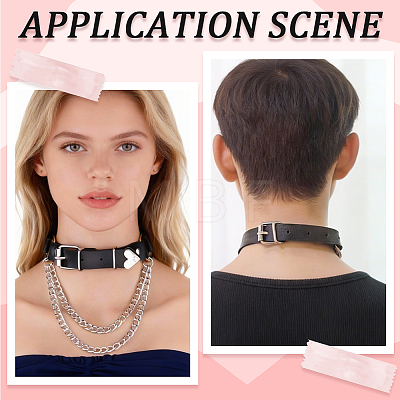1Pc PU Leather with Heart Alloy Link Chain Tassel Choker Necklaces for Women NJEW-CL0001-33-1