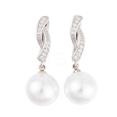 Rack Plating Brass Clear Cubic Zirconia ABS Pearl Earrings EJEW-S219-15P-04-1