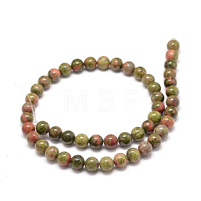 Natural Gemstone Unakite Round Bead Strands G-P075-35-12mm-1