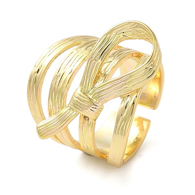 Brass Bowknot Wide Open Cuff Rings for Women RJEW-B062-04G-1