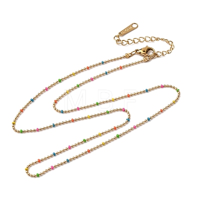 304 Stainless Steel Colorful Enamel Ball Chain Necklaces for Women NJEW-K255-44G-1