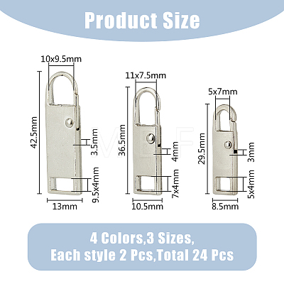 HOBBIESAY 24Pcs 12 Styles Detachable Alloy Zipper Sliders Pendants FIND-HY0003-02-1
