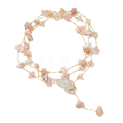 Natural Sunstone Chip Handmade Link Chain Necklaces NJEW-JN05811-03-1