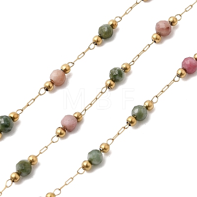 Handmade Natural Indian Agate & 316 Stainless Steel Round Link Chains CHS-L033-07G-04-1