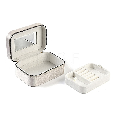 Italian Velvet Double Layers Jewelry Set Storage Zipper Boxes with Mirror Inside CON-G023-09A-1