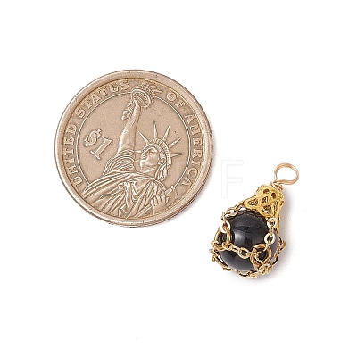 Natural Black Stone Pendants PALLOY-JF03396-03-1