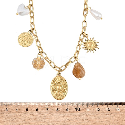 304 Stainless Steel & Resin & Imitation Pearl Multi-Pendant Bib Necklaces for Women SA-CBA717A-02G-02-1