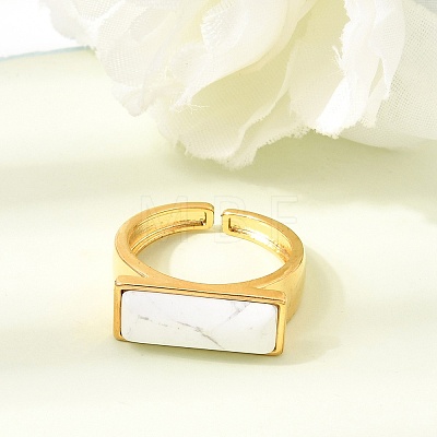 Brass with Natural Howlite Cuff Open Rings for Women GG-CBA0B5A-04G-04-1