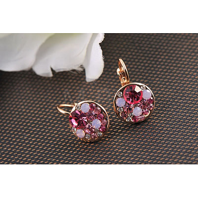 Real Rose Gold Plated Fashion Tin Alloy Austrian Crystal Leverback Earrings EJEW-AA00057-49-1