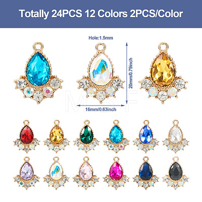 24Pcs 12 Colors Glass Rhinestone Pendants FIND-TA0001-90-1