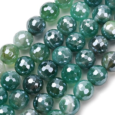 Electroplated Natural Agate Beads Strands G-B191-A07-10mm-09-1