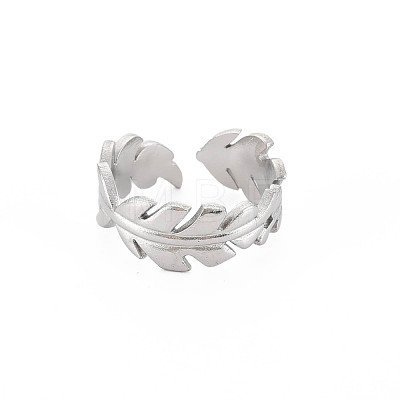 304 Stainless Steel Leaf Wrap Open Cuff Ring for Women RJEW-S405-185P-1