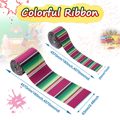 2Rolls 2 Styles Stripe Pattern Printed Polyester Grosgrain Ribbon OCOR-TA0001-37M-1